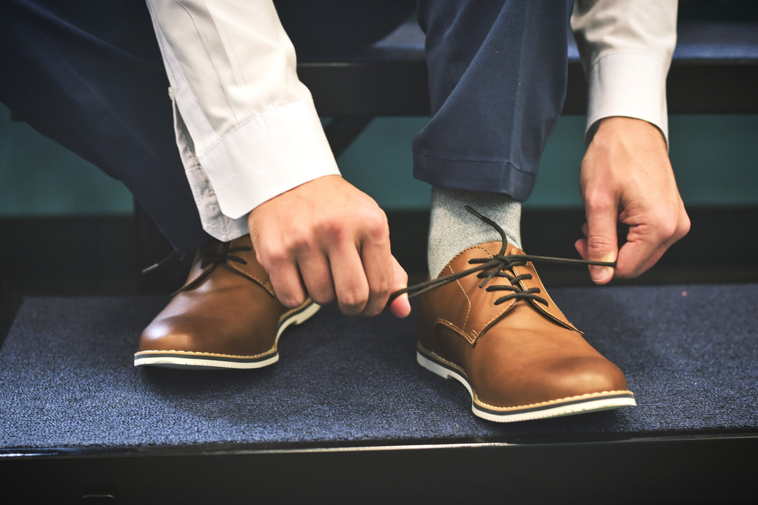 Socks with brown shoes