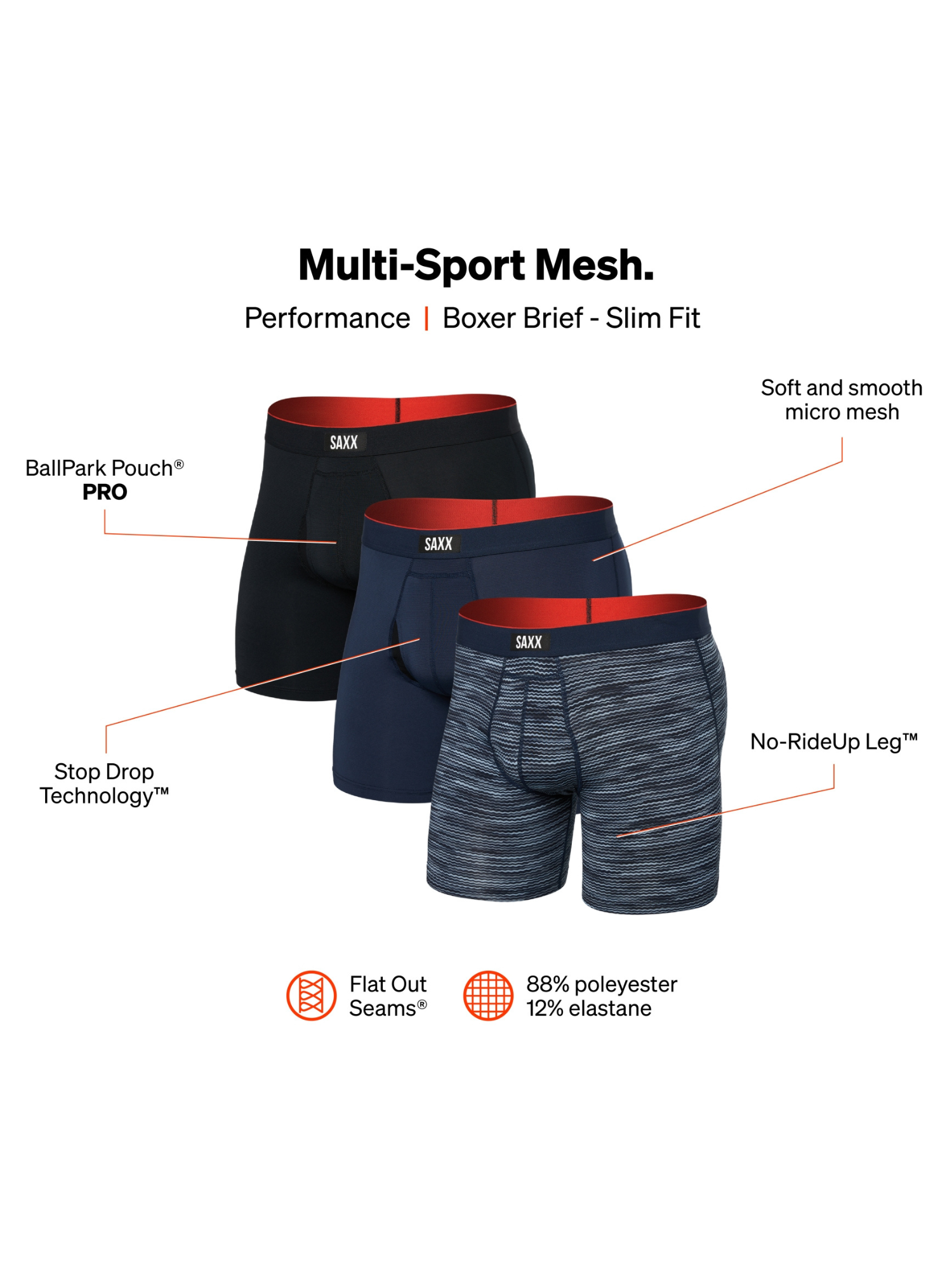 SAXX Men's 3 Pack Multi-Sport Mesh Boxer Brief Fly