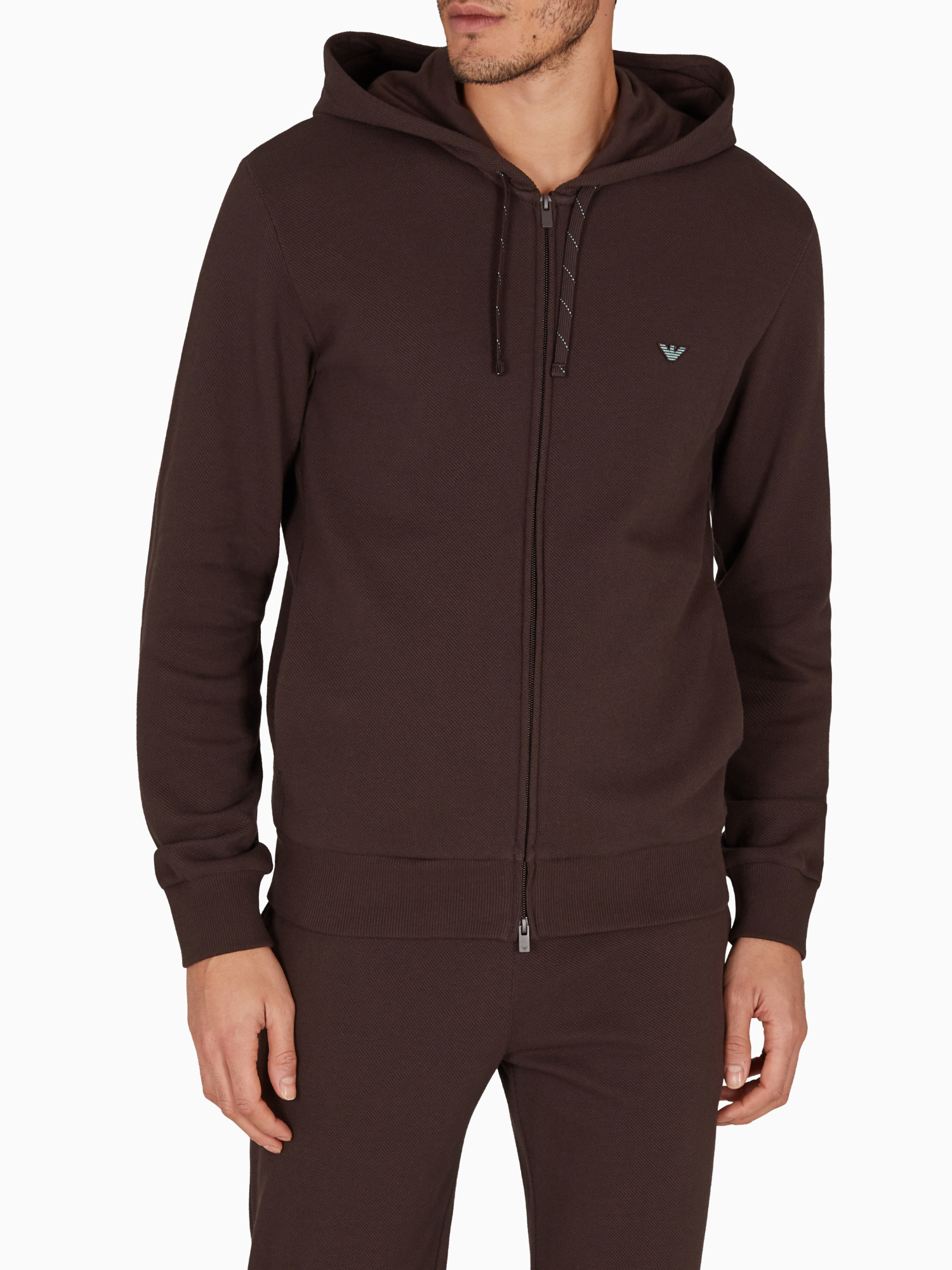 Emporio Armani Iconi Piquet Hooded Full Zip Sweatshirt