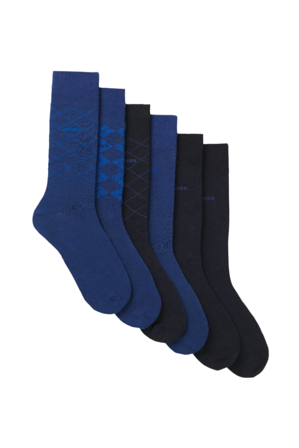 Boss 6 Pack Men's Design Sock Navy Blue Gift Set