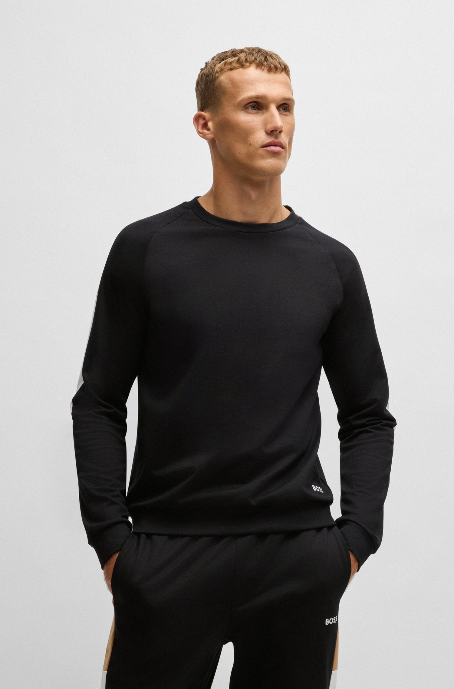 BOSS Men's Cotton Sweatshirt With Contrast Panels