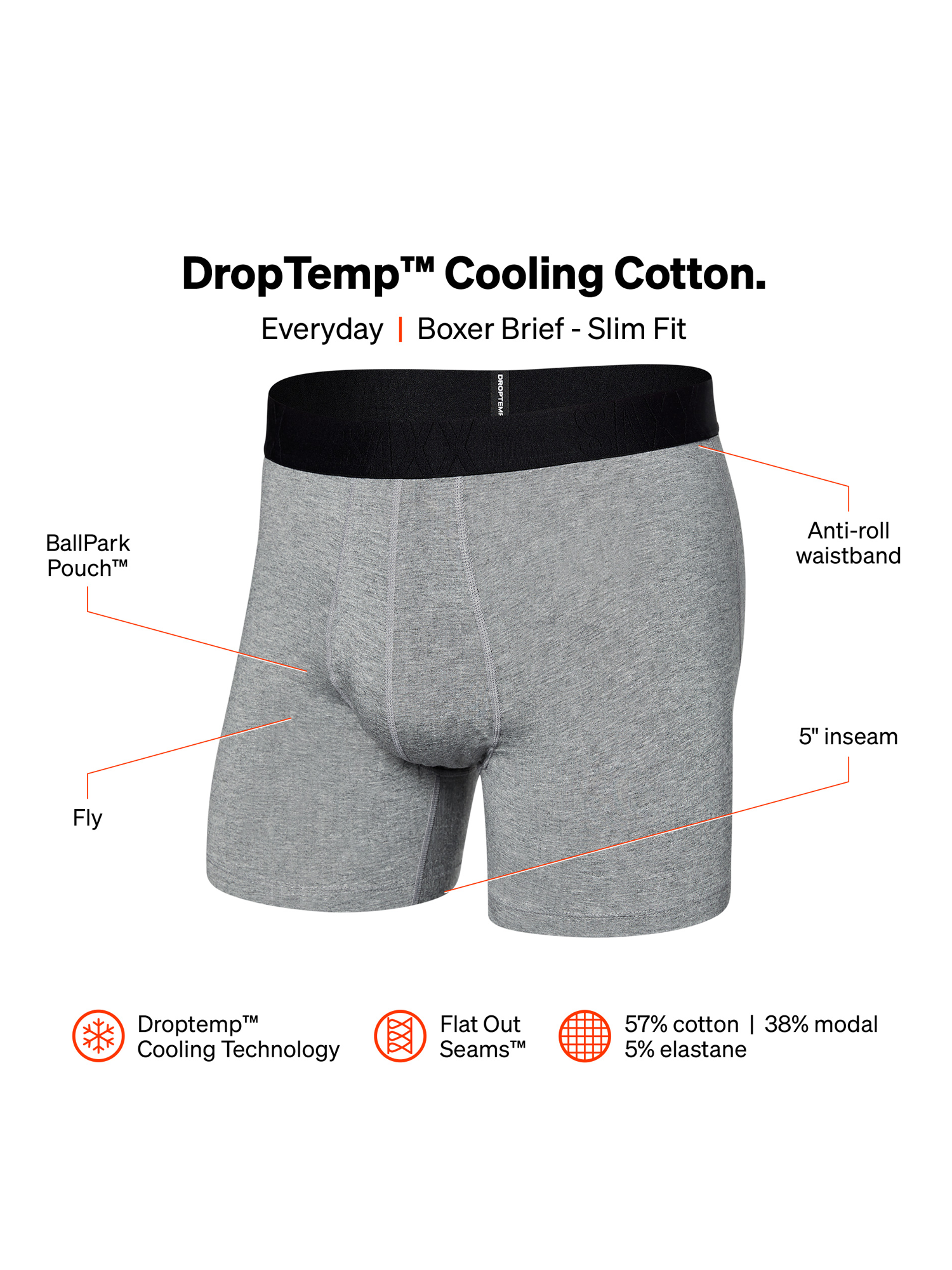 Saxx Men's Boxer Brief DropTemp™ Cooling Cotton Fly