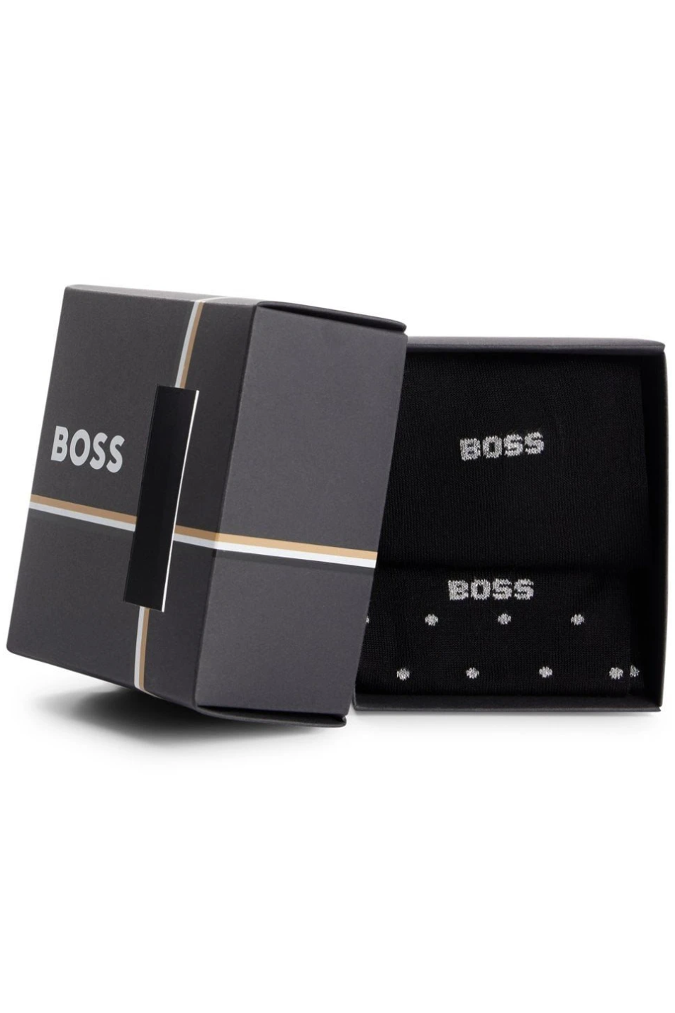 Boss 2 Pack Men's Gift Set Black & Silver Dot Socks