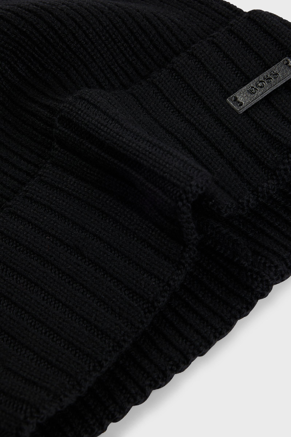 BOSS Men's Ribbed Virgin Wool Beanie Black