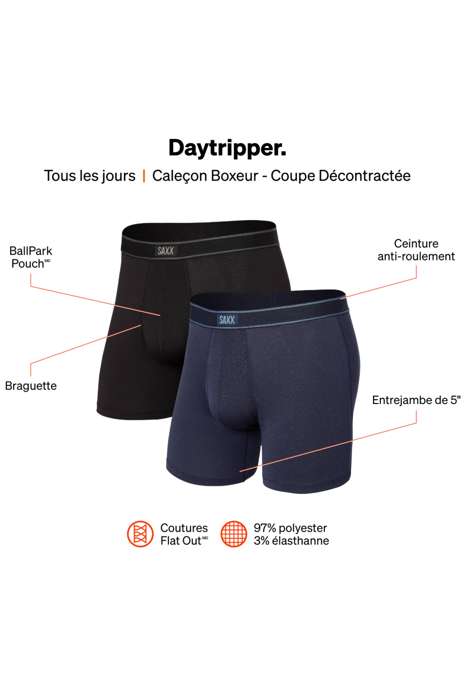 SAXX Men's 2 Pack Daytripper Comfort Stretch Boxer Brief Fly