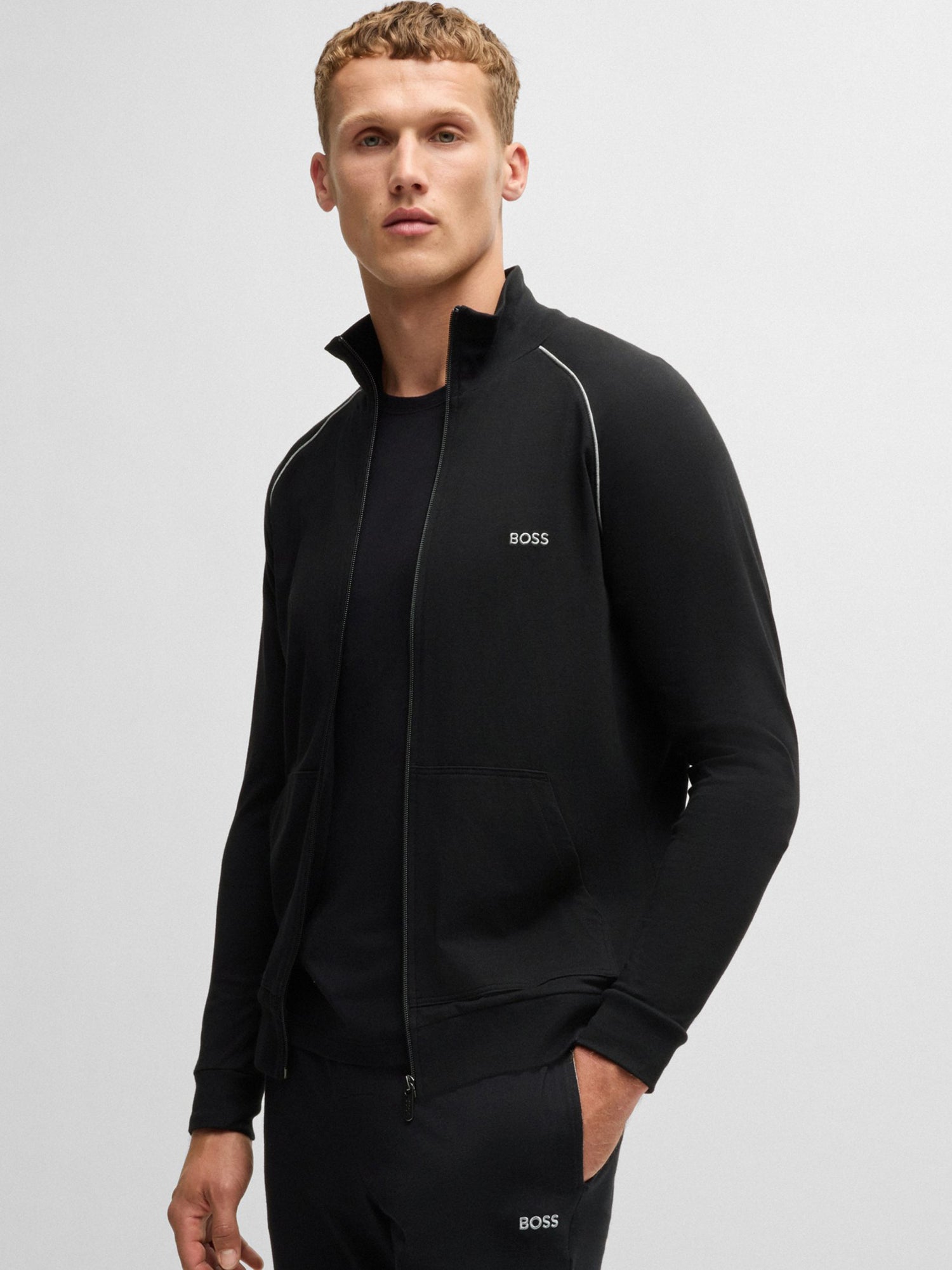 BOSS Men's Stretch Cotton Zip-Up Tracksuit Top