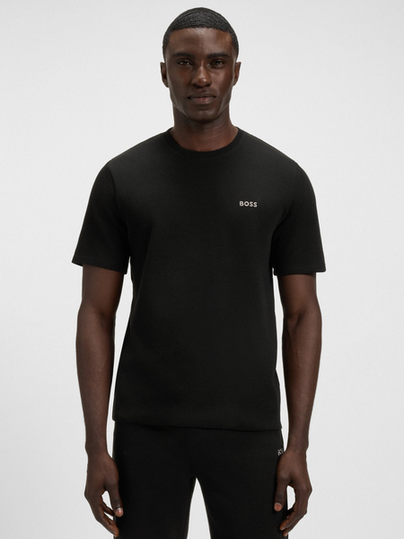 Tシャツ・カットソー BOSS Men T-shirt Black 50538112 001 BOSS - Stretch-cotton T-shirt with large logo - Black