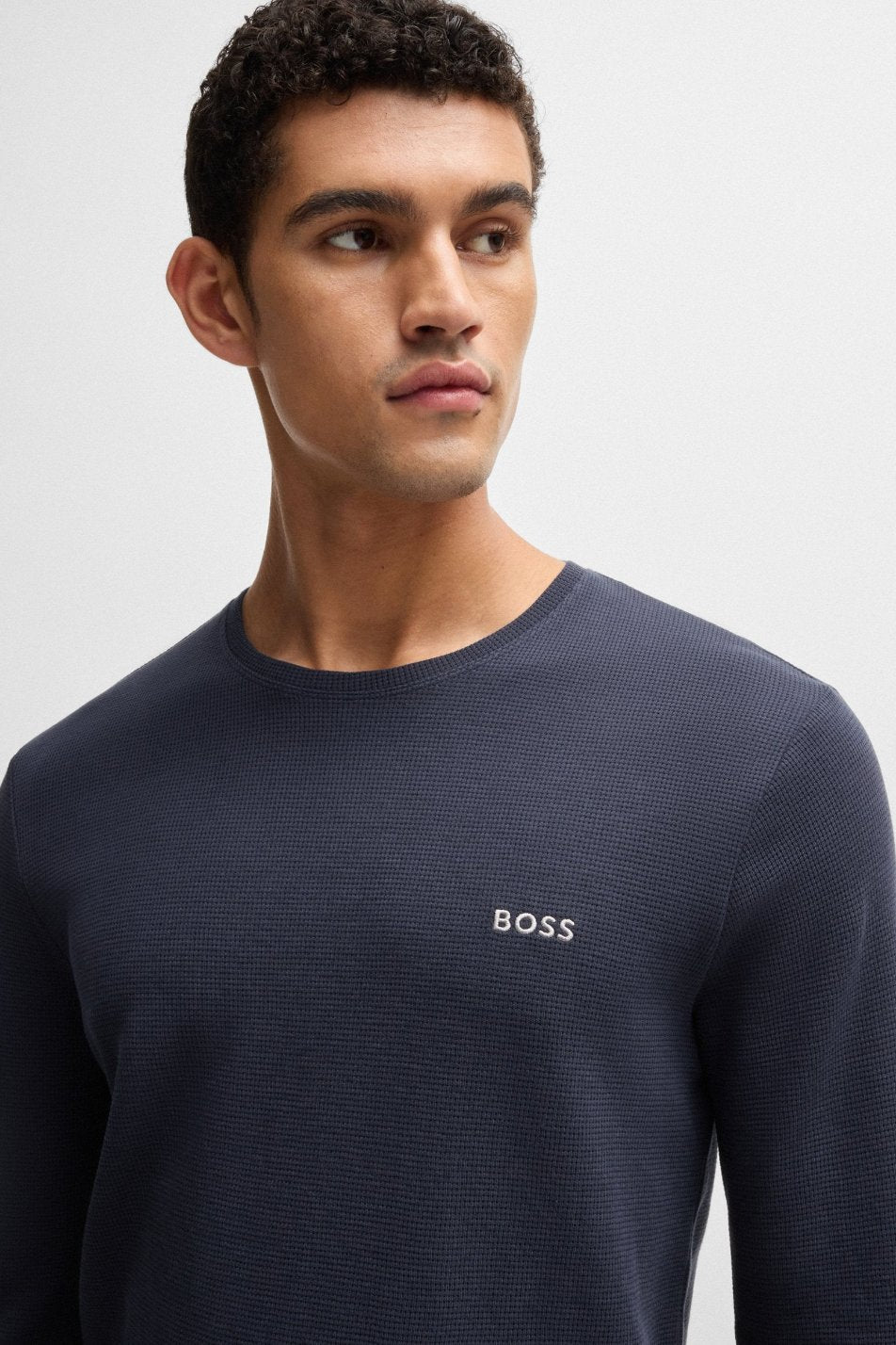 BOSS Men's Waffle T-Shirt Navy