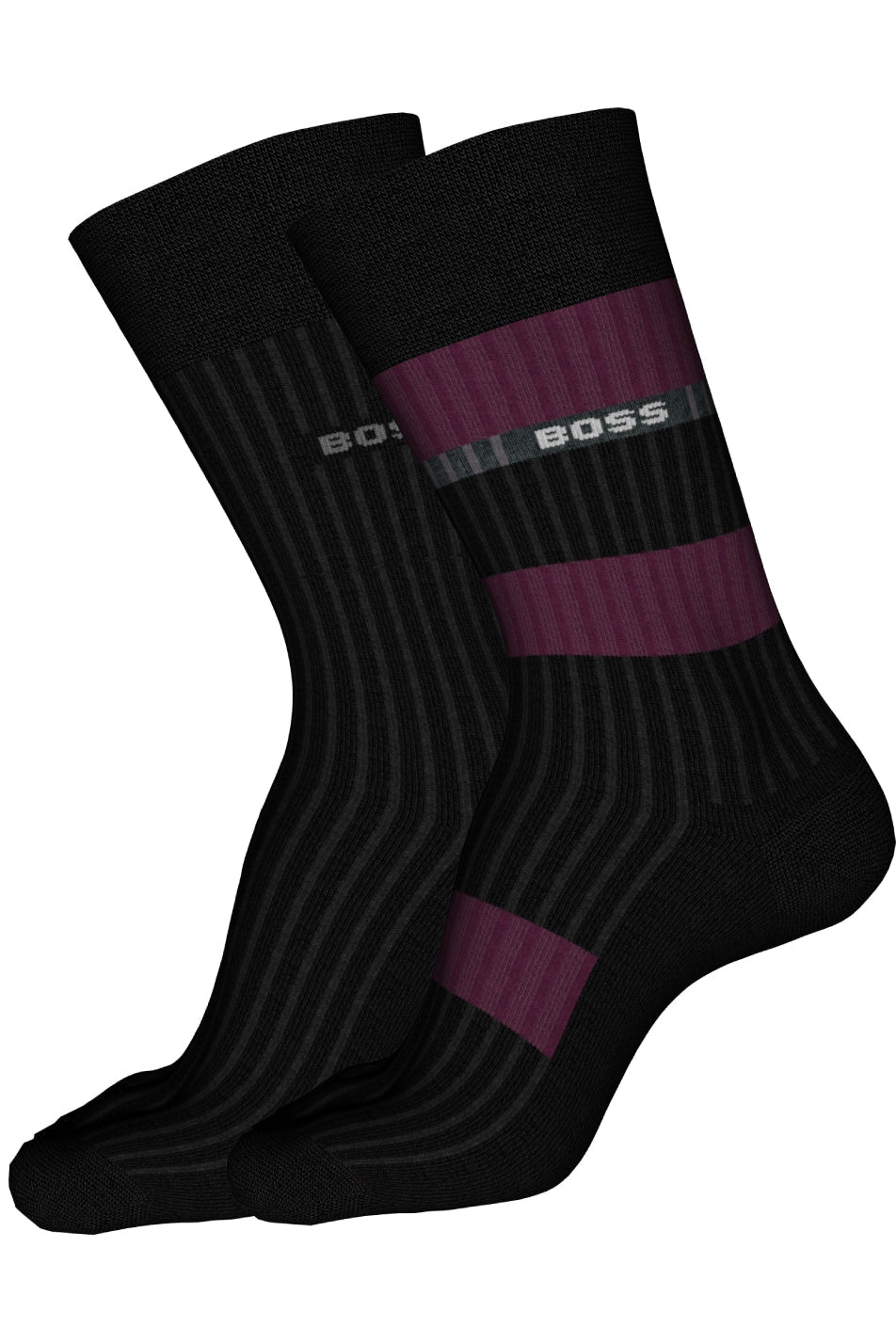 Boss 2 Pack Men's Rib Stripe Sock